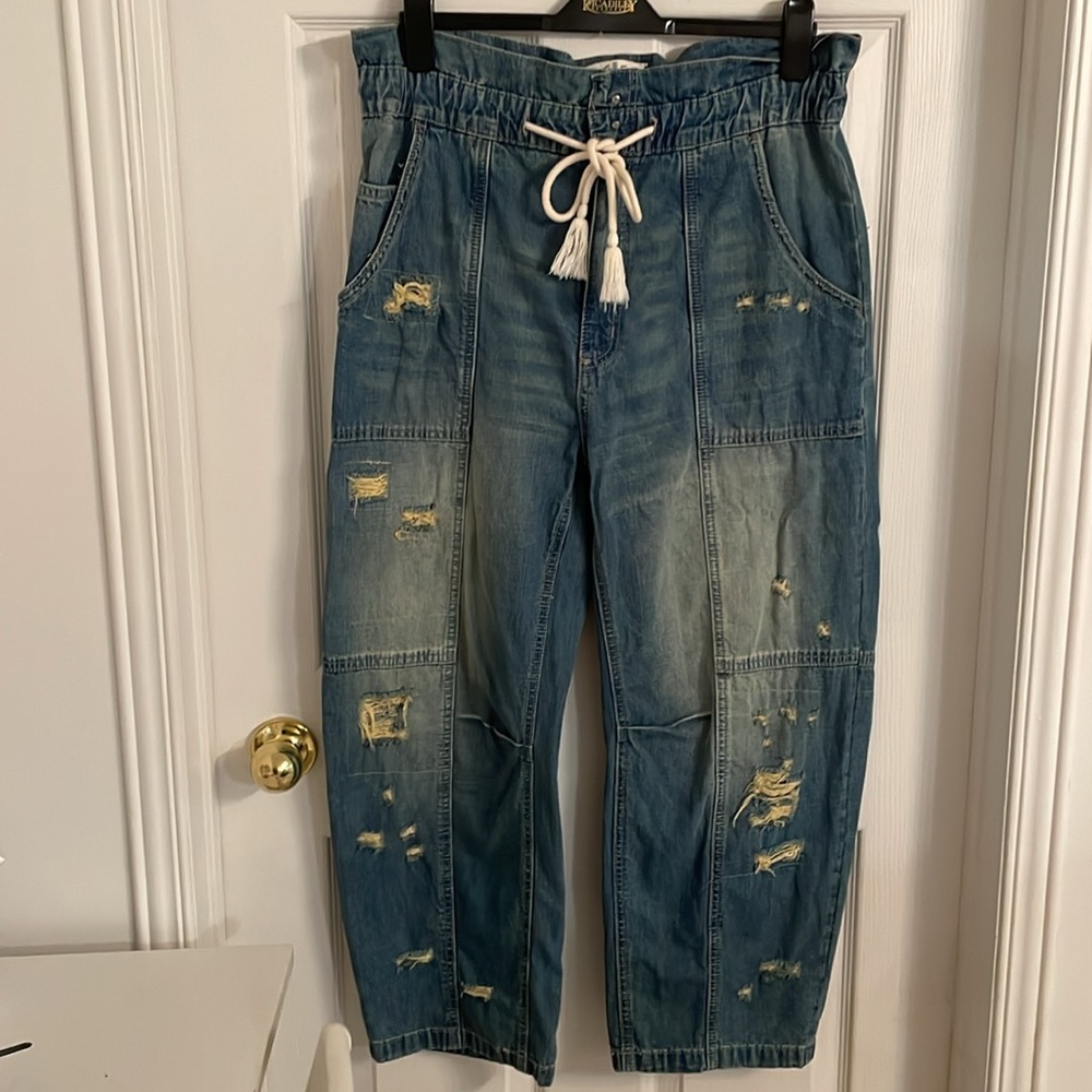 SOLD-Free People Distressed Blue Denim Pants